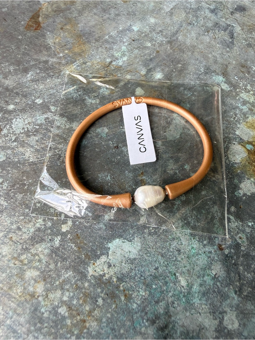 Canvas Gold Silicone Pearl Accent Bracelet